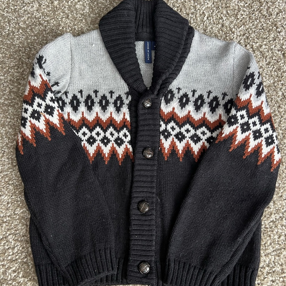 Janie and Jack Black, Gray, and Orange Cardigan